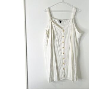 Torrid Off-White V-Neck Sleeveless Button Top